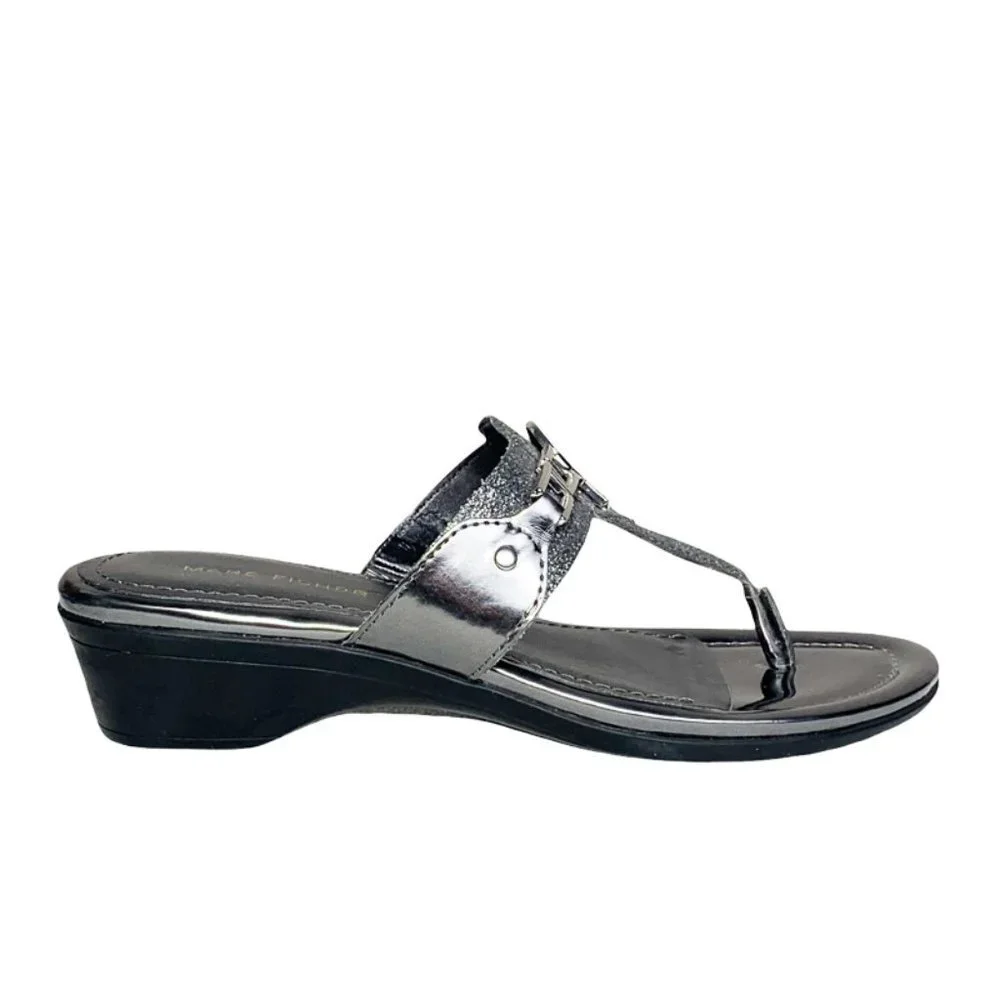 MARC FISHER Amina Metallic Dress Thong Wedge